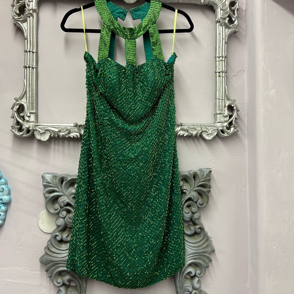 Pinky Green Halter Mini Dress
